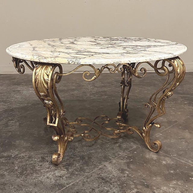 Italian Gilt Iron Régence Style Oval Marble Top Coffee Table For Sale In Dallas - Image 6 of 17