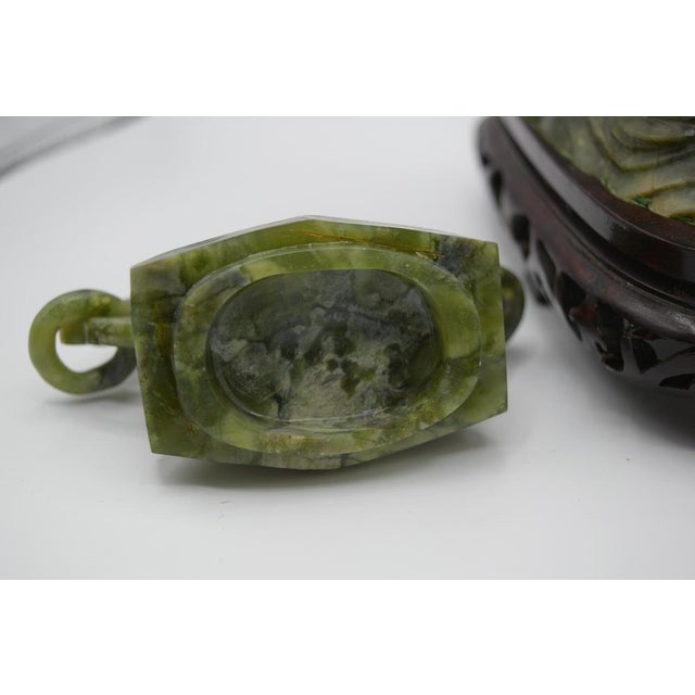 Large Green Serpentine Covered Vase, China For Sale - Image 9 of 13