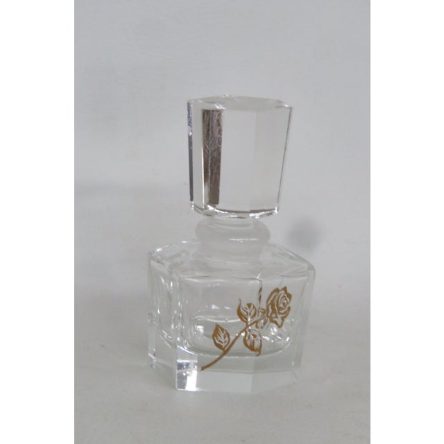 Early 20th Century Bohemian Empty Glass Perfume Bottle Czech Art Deco Crystal With Gold Rose 4485b For Sale - Image 5 of 13