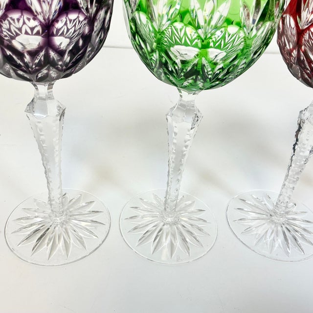 Glass Vintage Czechoslovakia Boho Chic Hollywood Regency Cut Crystal Wine Glasses - Set of 4 For Sale - Image 7 of 12