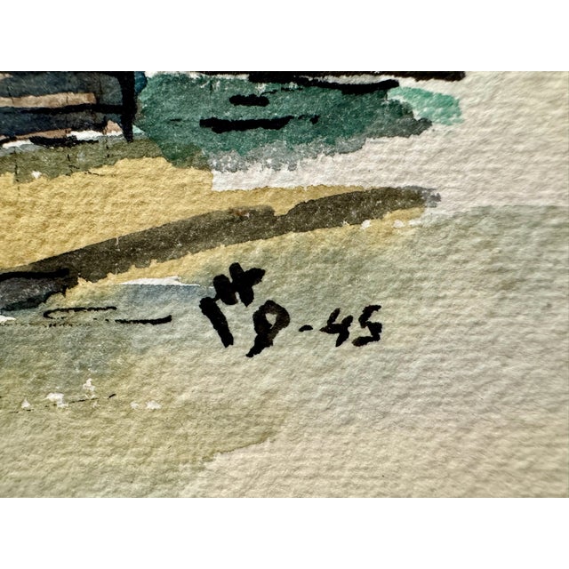 Henry Emil Salloch Original Watercolor on Paper Urban Tenement Houses With Wooden Telephone Pole, 1945. For Sale - Image 4 of 6