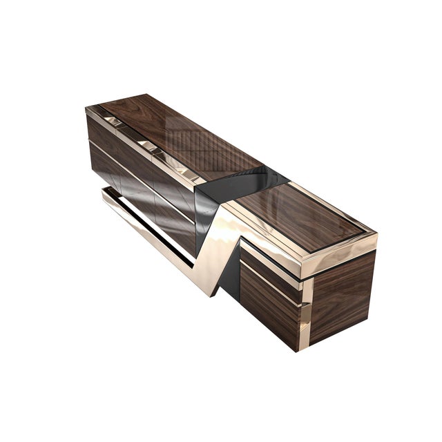 "Calamità" Credenza With Walnut, Stainless Steel and Bronze For Sale - Image 4 of 6