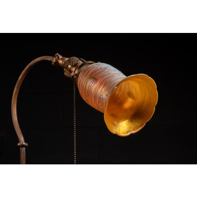 Art Nouveau 1900s Art Nouveau Table Lamp With Signed Quezal Art Glass Shade For Sale - Image 3 of 14