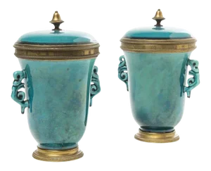 Antique Chinese Monochrome Porcelain Turquoise Glaze Jars- a Pair