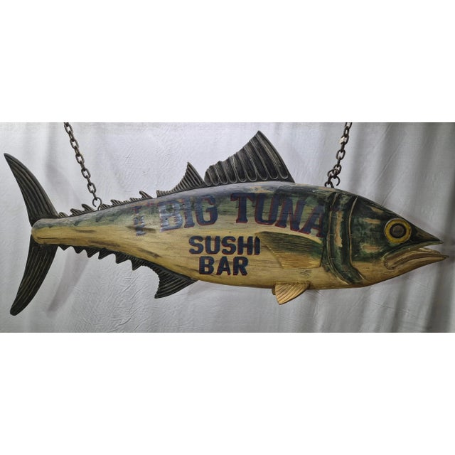 Early 21st Century "The Big Tuna" Six Foot Carved Trade Sign For Sale - Image 5 of 12