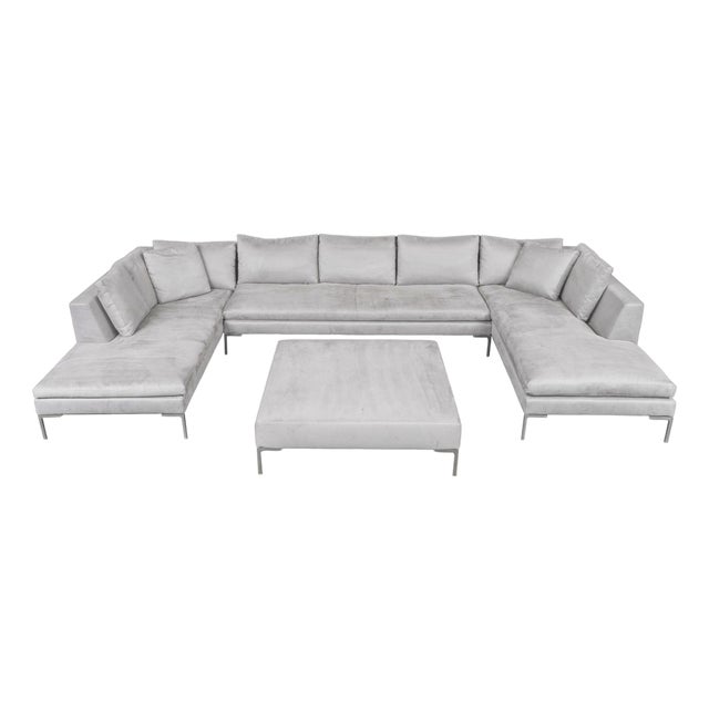 B&b Italia Gray Suede Upholstered Sectional Sofa For Sale