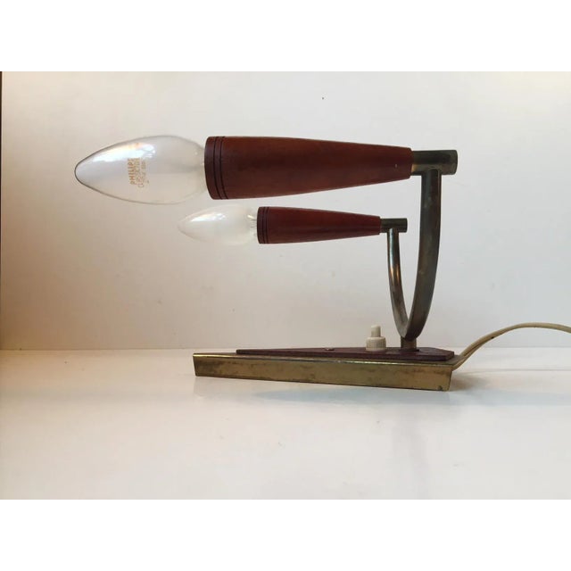 Mid-Century Danish Teak & Brass Double Sconce, 1950s For Sale - Image 6 of 7