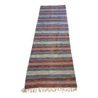 Vintage Swedish Handwoven Rag Rug in Blue and Red Tones, 1960s For Sale