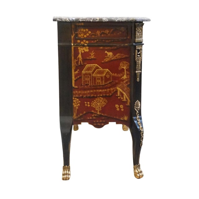 Maitland Smith Asian Chinoiserie Inspired Louis XV 50" Red & Gold Lacquered Three Drawer Chest W. Granite Top For Sale - Image 12 of 13