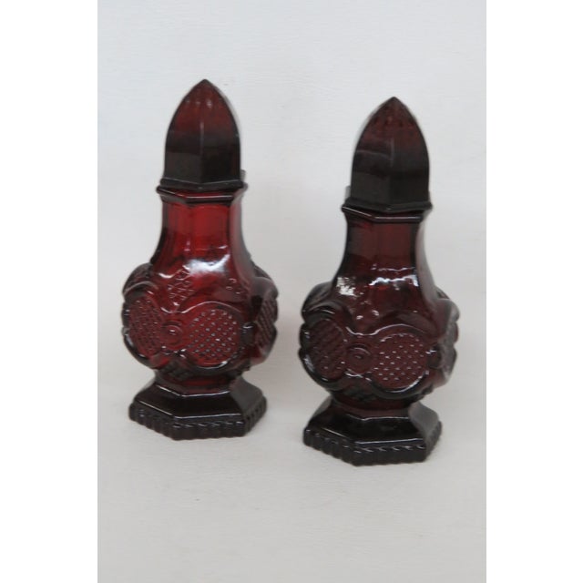 Avon Cape Cod Collection Ruby Red Glass Salt and Pepper Shakers 2pc Pair 4986b For Sale - Image 12 of 16