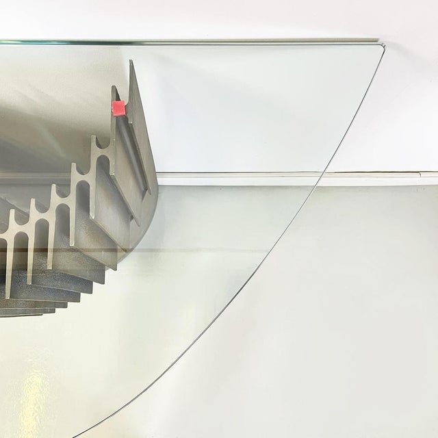 Metal Italian Modern Glass and Cast Iron Consoles attributed to Offredi for Saporiti, 1970s, Set of 2 For Sale - Image 7 of 18