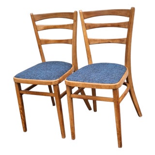 Beech Dining Chairs with Upholstered Seats, Set of 2 For Sale
