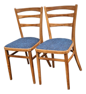 Beech Dining Chairs with Upholstered Seats, Set of 2