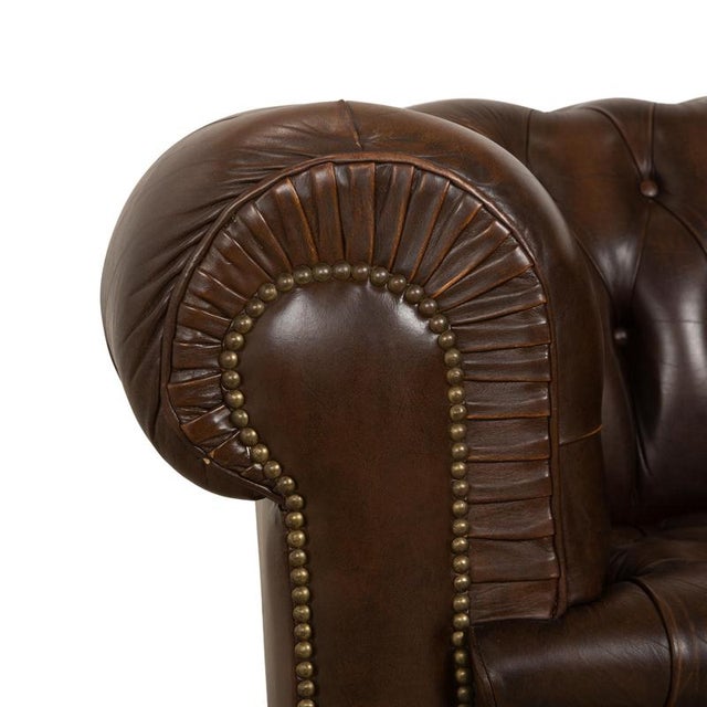 Chesterfield Chair in Brown Leather For Sale - Image 3 of 14