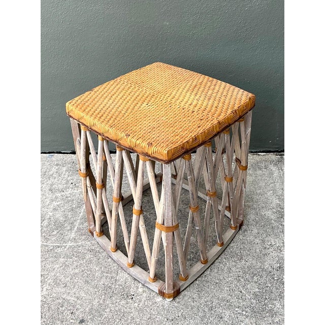 Vintage Rattan and Wood Equipale Stool For Sale - Image 4 of 12