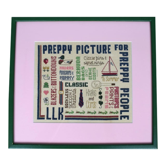 Preppy Picture for Preppy People 1982 Needlepoint Canvas For Sale