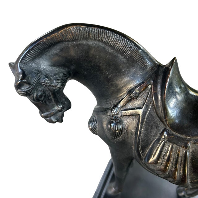 Vintage Tang Dynasty Style Ebonized Bronze War House Statue For Sale - Image 4 of 10