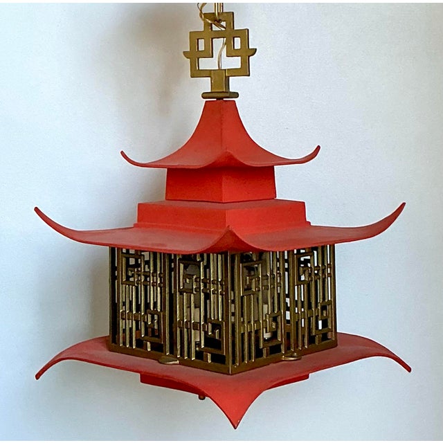Metal Vintage MCM Pagoda Lantern For Sale - Image 7 of 11