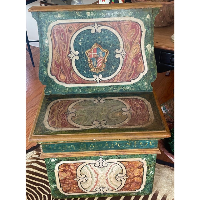Italian Polychrome Painted Benches, a Pair For Sale - Image 4 of 10
