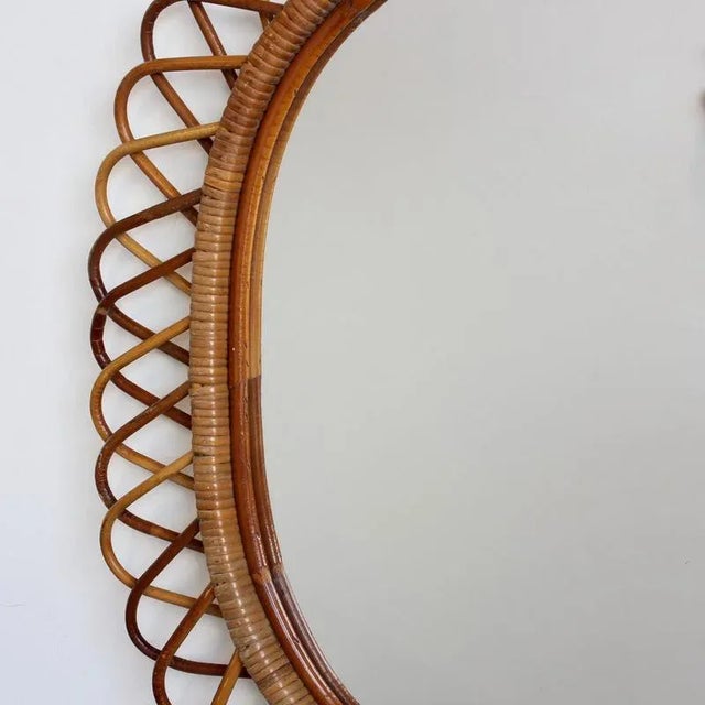 Vintage Italian Rattan Wall Mirror, 1960s For Sale - Image 6 of 9