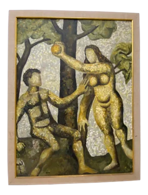 Vintage "Adam and Eve" Original Oil Painting by Sam C.1970