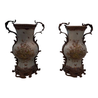 1990s Porcelain and Bronze Vases- Set of 2 For Sale