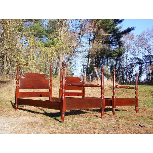 Antique Federal Style Mahogany Pineapple Four Poster Twin Beds A Pair Chairish