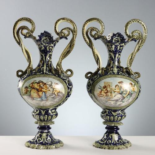 Italian Neo-Renaissance Style Amphorae in Majolica, Set of 2 For Sale - Image 13 of 13