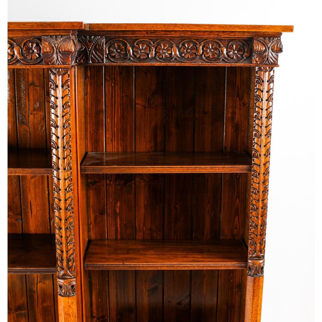 Brown Antique Victorian Open Breakfront Bookcase, 1800s For Sale - Image 8 of 18
