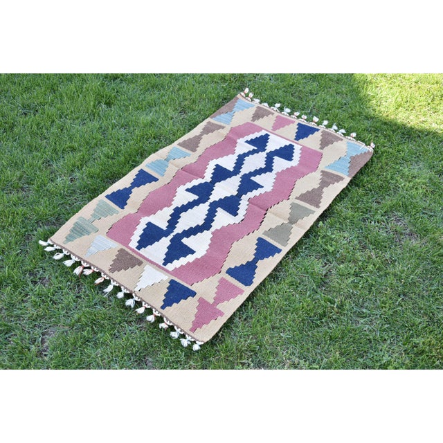 1980s 1980s Rustic Blue Flamestich Kilim For Sale - Image 5 of 7
