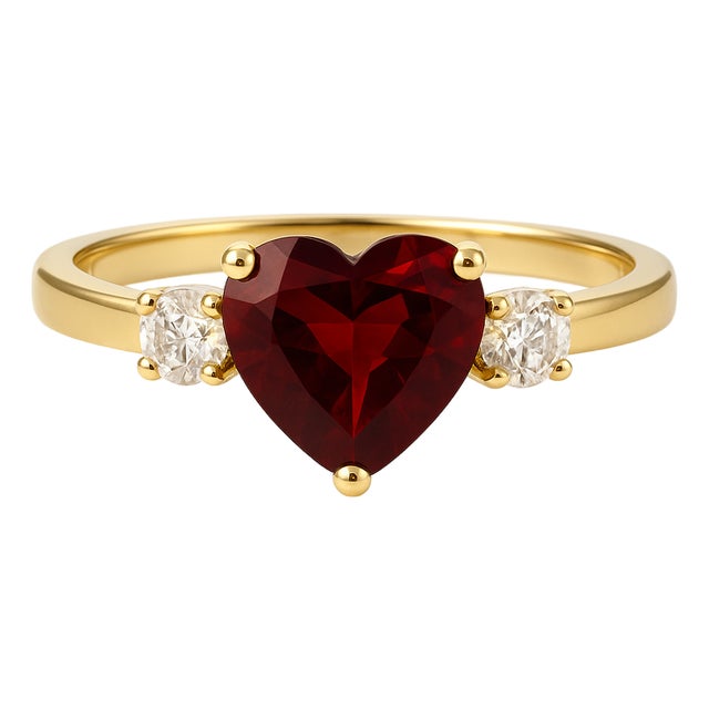 Heart Cut Garnet Cubic Zirconia Ring • Dainty Romantic Gemstone Ring • January Birthstone Ring Us 7 For Sale