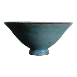 Teal Blue Glazed Art Bowl Circa 1990s