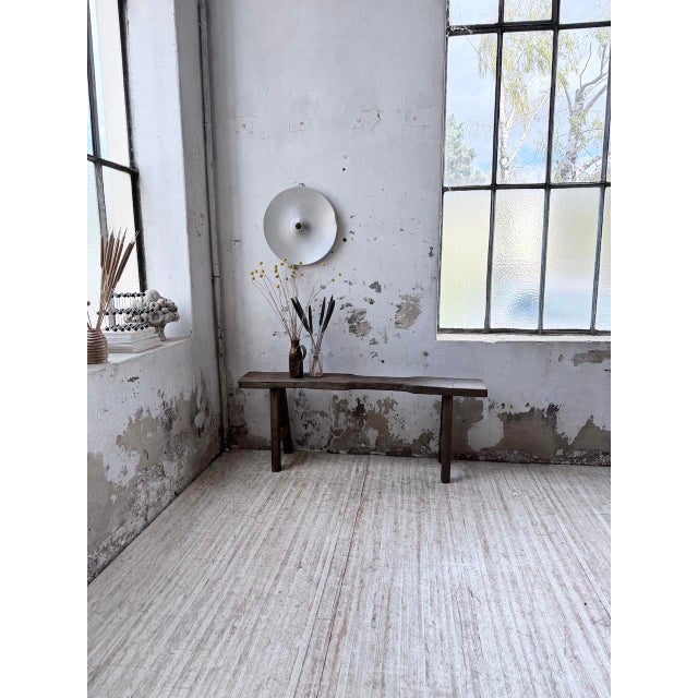 An antique woodturning workbench, its metal tools removed for restoration and its new purpose. Made of solid oak, we love...