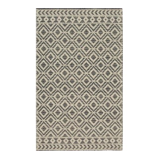 8x0 Black Hand-Knotted Wool Diamond Gridlock Geometric Modern Carpet Rug For Sale