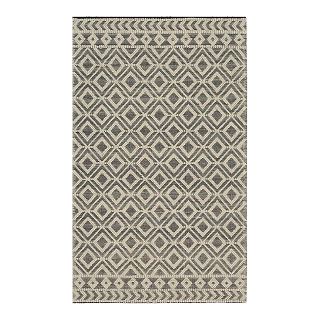 8x0 Black Hand-Knotted Wool Diamond Gridlock Geometric Modern Carpet Rug For Sale