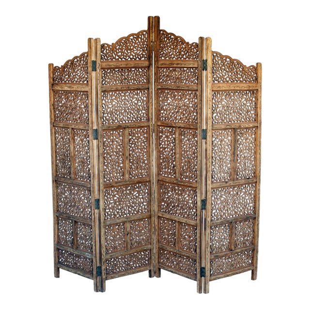 Vintage Handcrafted Wood Screen; Room Divider For Sale
