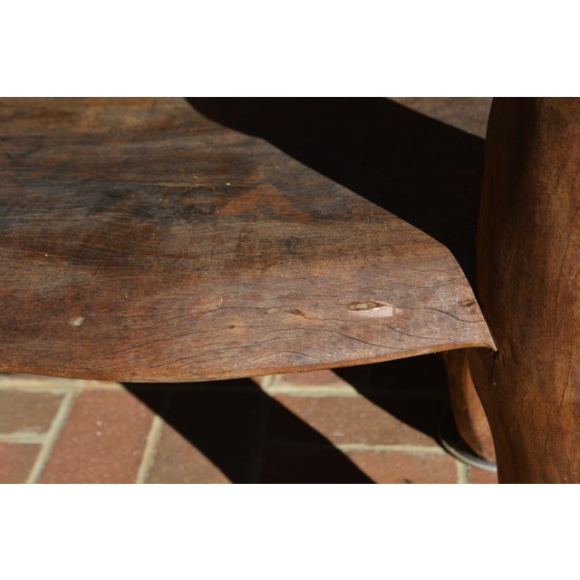 Folk Art Handcrafted Unique Rustic Log Solid Wood Bench Seat / Wide Chair For Sale - Image 17 of 18