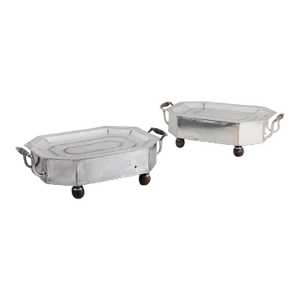 Pair of Silver Plate Food and Platter Warmers With Wood Handles European