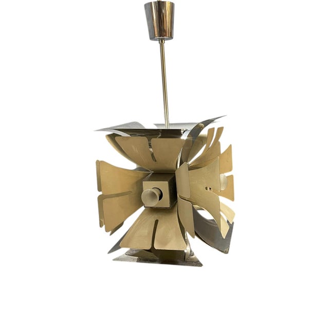 Beige Space Age Chrome Chandelier, 1970s For Sale - Image 8 of 8