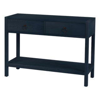Lark 44 in. W Rectangular Wood 2 Drawer Console Table with Lower Open Shelf, Navy Blue For Sale