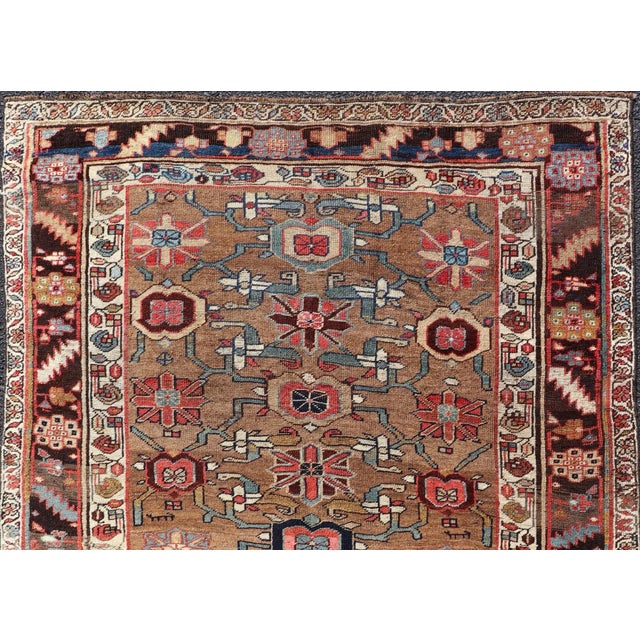Square Antique Persian Bidjar Rug with Floral Motifs in Brown, Tan, & Green. Keivan Woven Arts / rug EMB-22118-15010,...