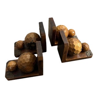Set of Four 1930s Art Deco Wood and Iron French Bookends For Sale