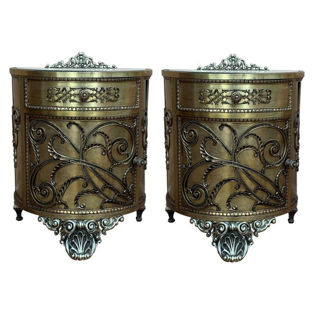Antique Louis XVI Style Pair of Bronze / Brass Vitrine Cabinets or Nightstands For Sale - Image 9 of 18