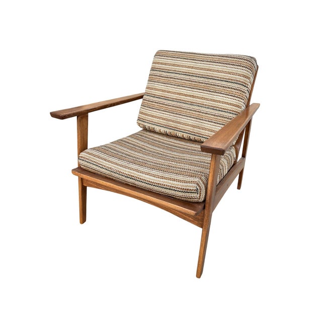 Mid-Century Modern Scandinavian Modern MCM Walnut Framed Armchair With Striped Cushions For Sale - Image 3 of 7
