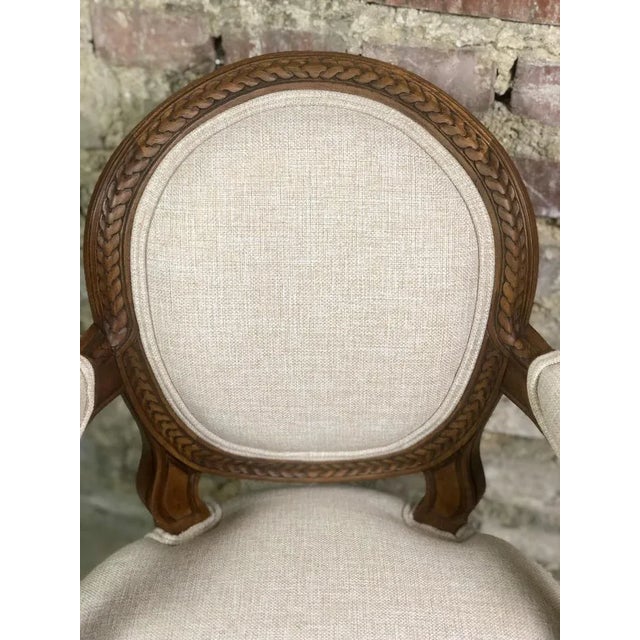 Louis XVI Style Carved Walnut Armchair with Beige Upholstery For Sale - Image 3 of 11