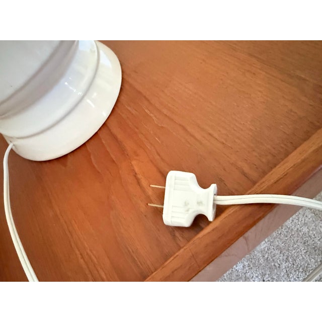 Vintage Mid-Century Danish Modern White Fluted Ceramic & Teak Table Lamp For Sale - Image 10 of 11