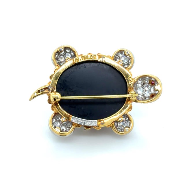 Vintage Hammerman Brothers Diamond and Onyx Turtle Brooch, 18k Gold and Platinum For Sale In Chicago - Image 6 of 8