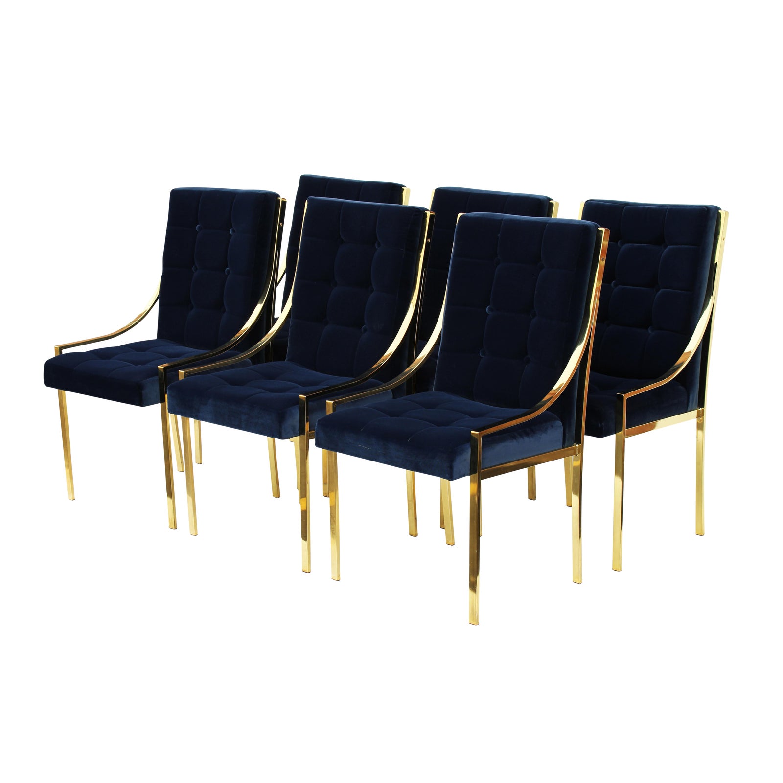 Bassett Furniture Blue Velvet & Brass Dining Chairs Set of 6 Chairish