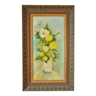 Vintage Framed Mid-Century Flower Painting on Canvas "White Vase" by Emily Whaley For Sale