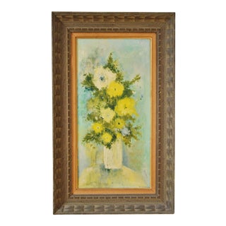 Vintage Framed Mid-Century Flower Painting on Canvas "White Vase" by Emily Whaley For Sale